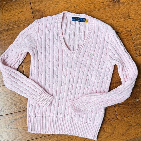 Polo Ralph Lauren Women’s Light Pink Cable Knit V-Neck Sweater – Size S - Picture 2 of 10